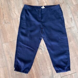 Eileen Fisher Organic Linen Summer Cargo Capri's Navy Petite Large